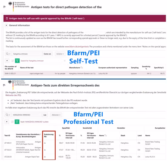 Pei/Bfarm Immunobio Coil Kit de teste de antígeno de autoteste Teste de antígeno de saliva/escarro/teste rápido nasal